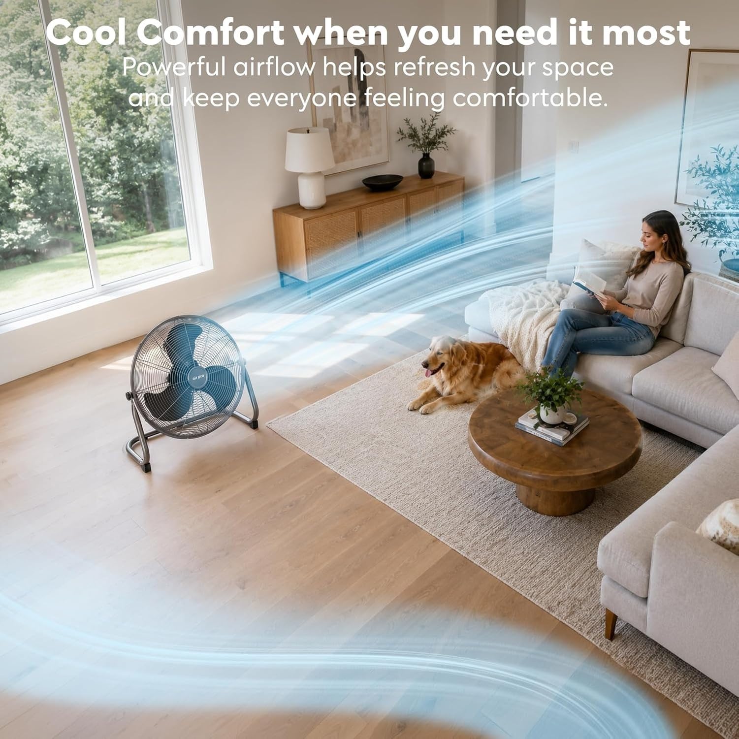 20 Pulgadas Ventilador de Pie, Ventilador de Aire Potente Gran Flujo de Aire para Interiores, Oficinas, Gimnasio y Hogar con 3 Velocidades y Cabeza Regulable, M, Grey Brushed, 20"
