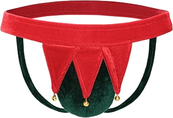 FreeNFond Gag Gift Chritmas Elf Thong Men G-String Mankini Underwear with Jingle Bells