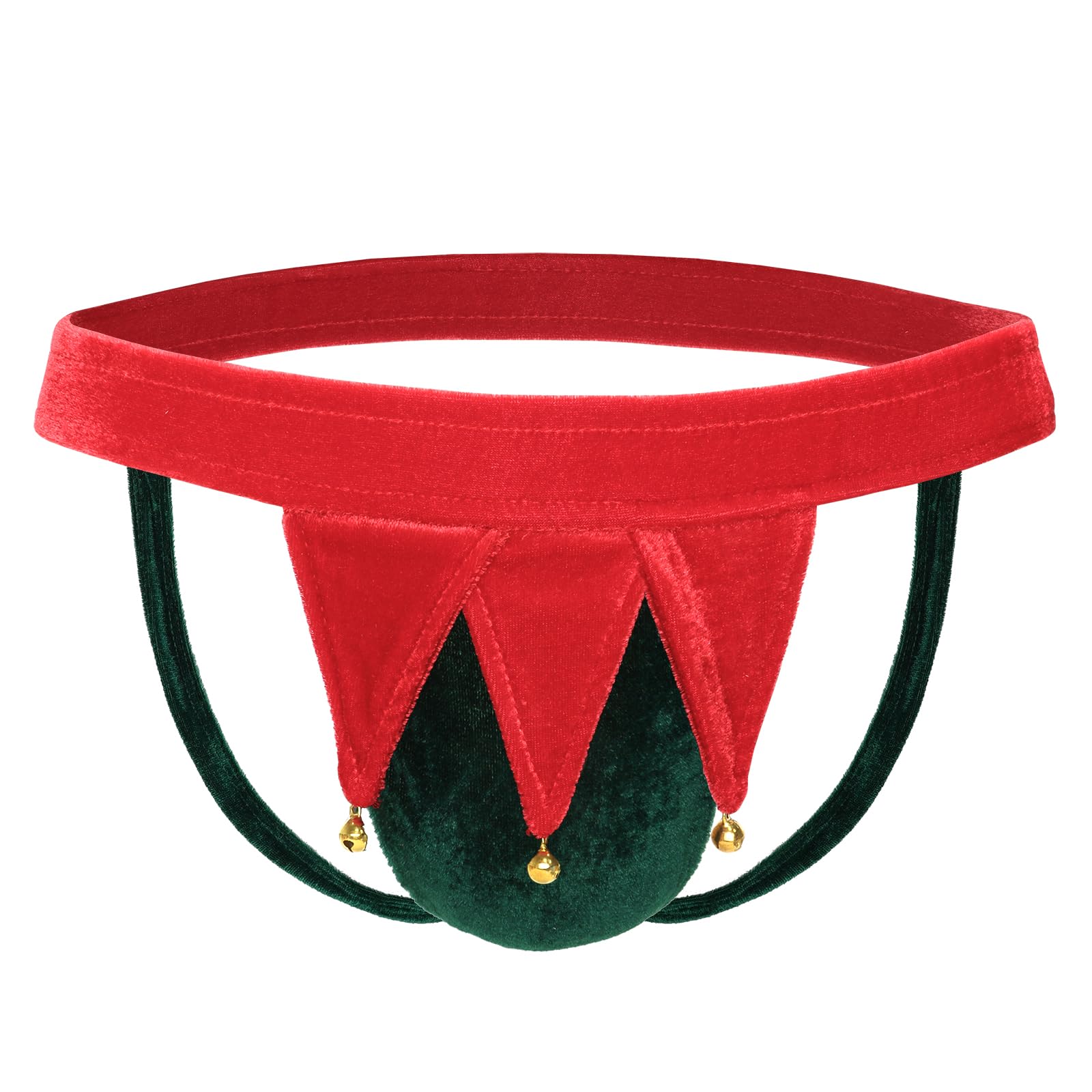 FreeNFondGag Gift Chritmas Elf Thong Men G-String Mankini Underwear with Jingle Bells