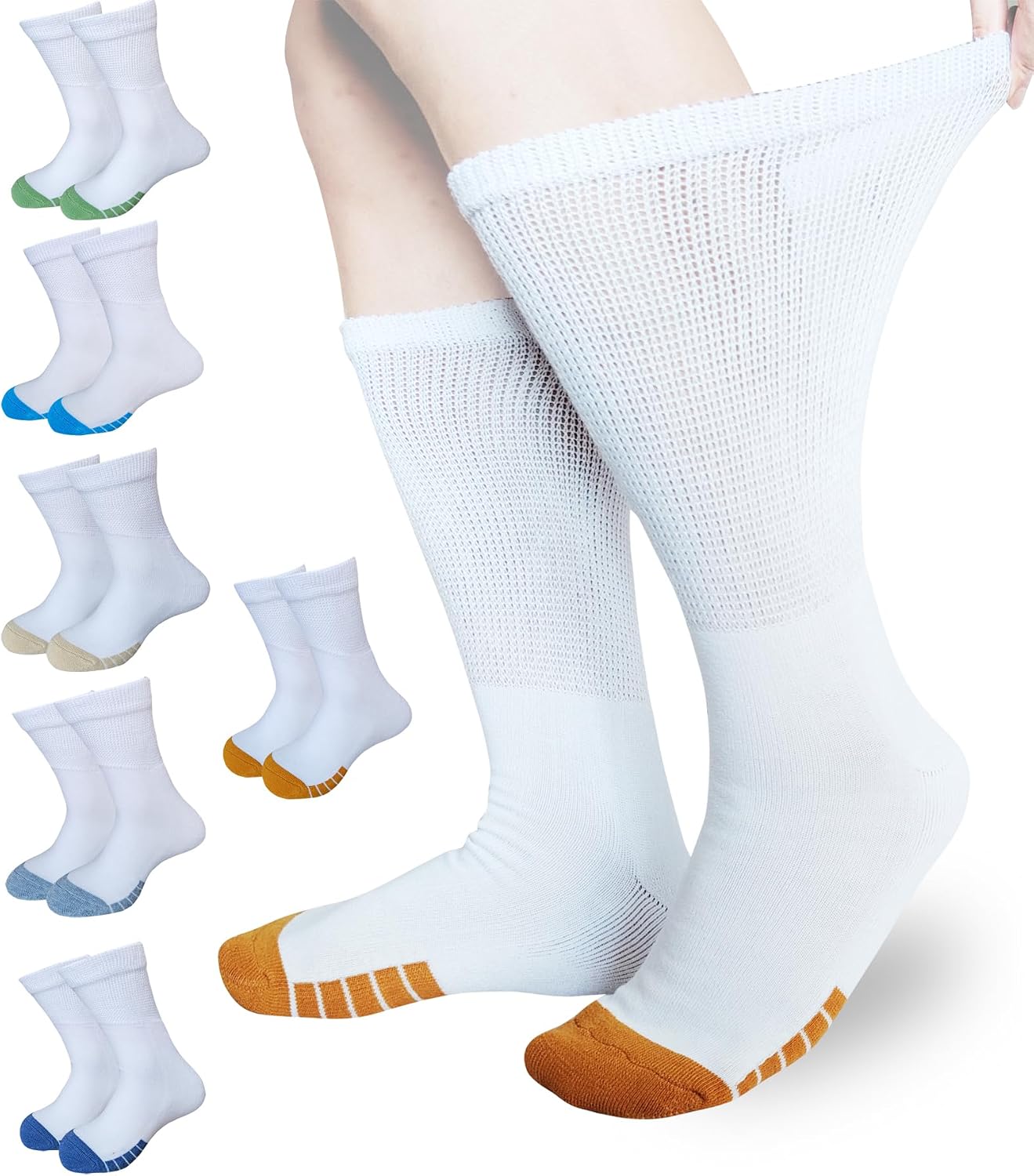 SYOLLAVE Women Diabetic Socks Extra Wide Non Binding Neuropathy Bariatric Sock Edema Lymphedema Sox 6 Pairs Crew