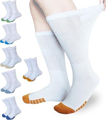 SYOLLAVE Women Diabetic Socks Extra Wide Non Binding Neuropathy Bariatric Sock Edema Lymphedema Sox 6 Pairs Crew