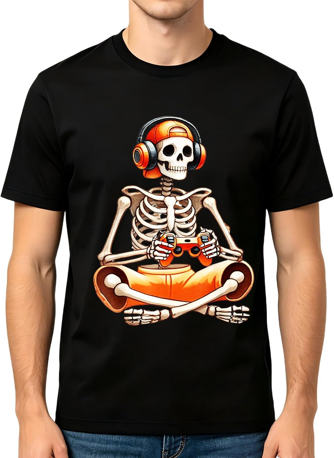 Skeleton Gamer T-Shirt for Men & Women, Video Game Tshirt, Funny Skeleton Shirt Graphic Tee for Casual Wear