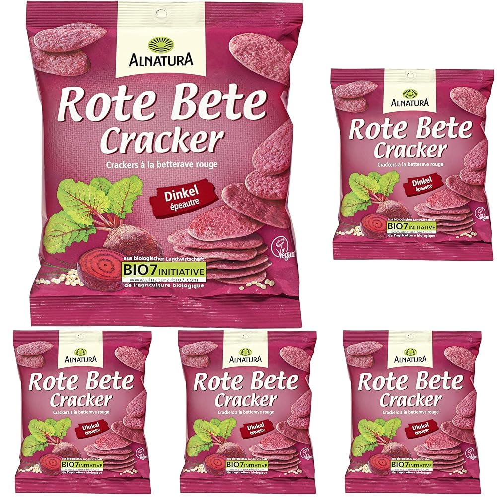 Alnatura Bio Rote Bete-Dinkel-Cracker, 75 g (Packung mit 5)