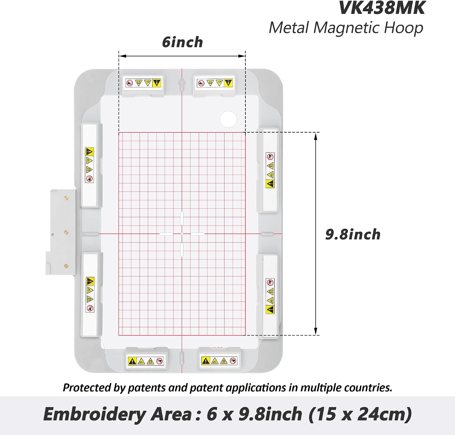 Sew Tech Magnetic Embroidery Hoop for Husqvarna Viking Designer Epic 2 Ruby 90 Epic Brilliance 80 Topaz 50 Diamond Deluxe Royale Designer Ruby Pfaff Creative Machine, 9.8"x6" Mighty Snap Magnet Frame