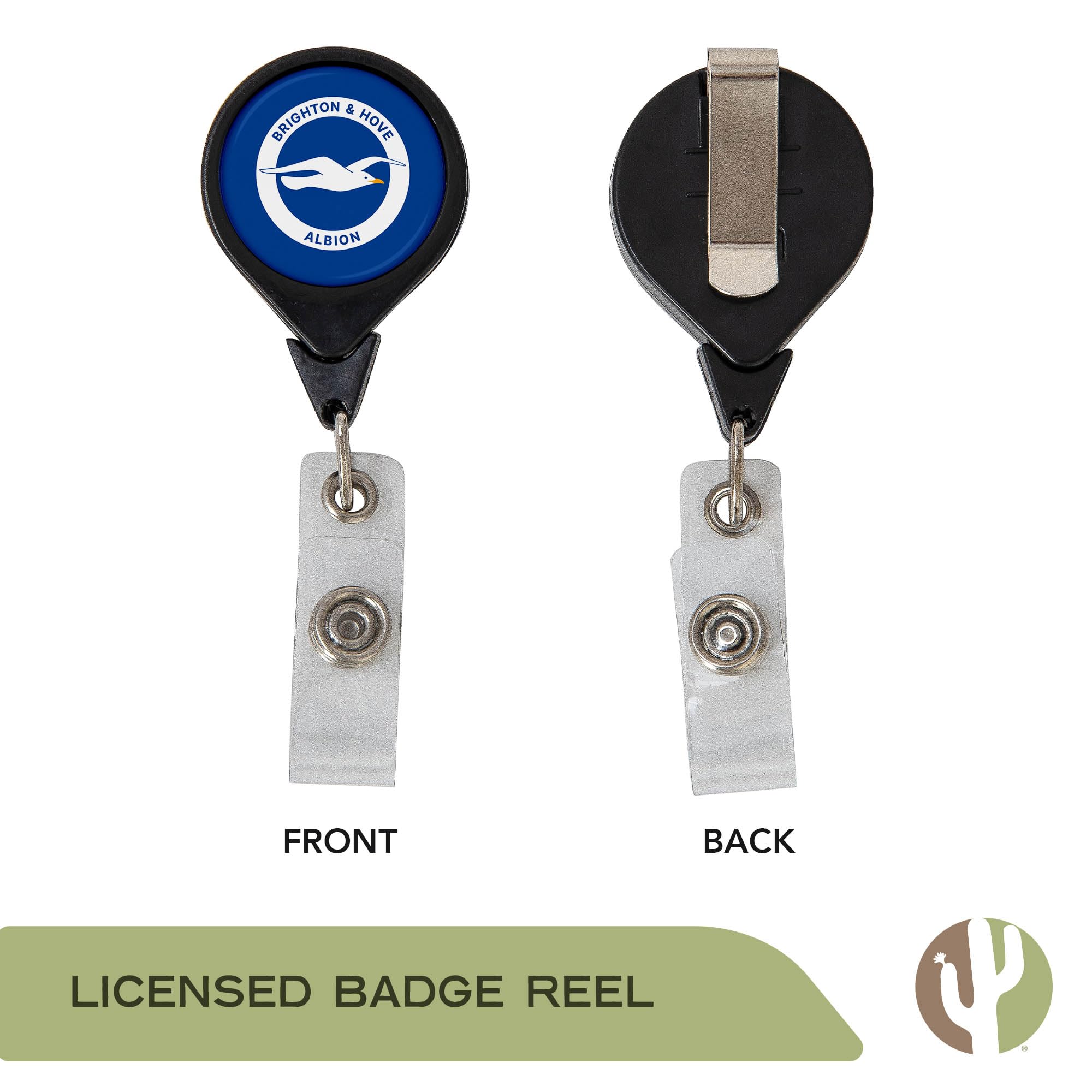 Desert Cactus Brighton & Hove Albion Retractable Badge Holder BHAFC Seagulls Football Club Soccer ID Reel with Ticket Clip for Lanyard, Work, School & Office Access Official Fan Gear (Design A)