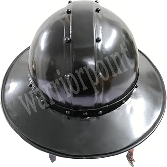 Metal Medieval Kettle Hat Black Finish Helmet With Leather Liner