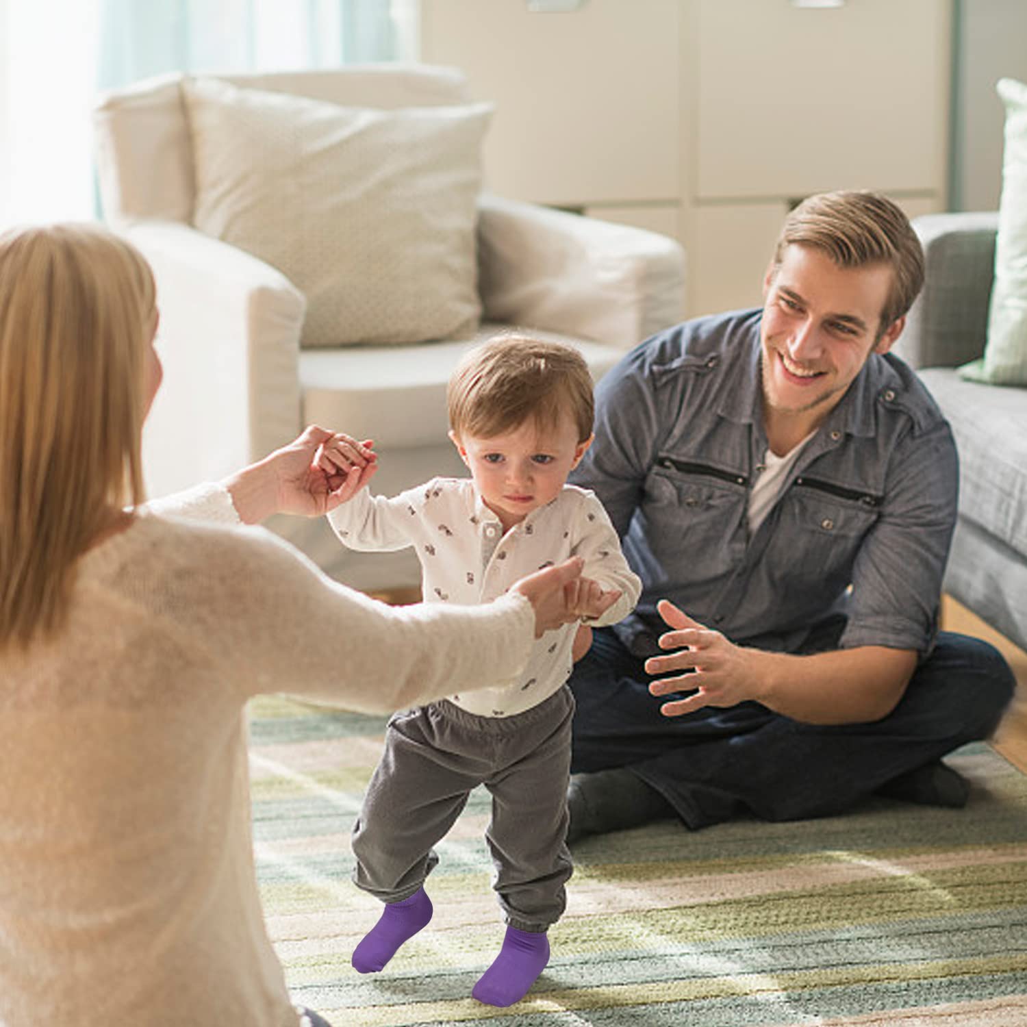 GRPSKCOS Non Slip Toddler Baby Socks 12 Pairs Anti Skid Ankle Socks for Girls Boys Grips Sock for 0-7 Years Children