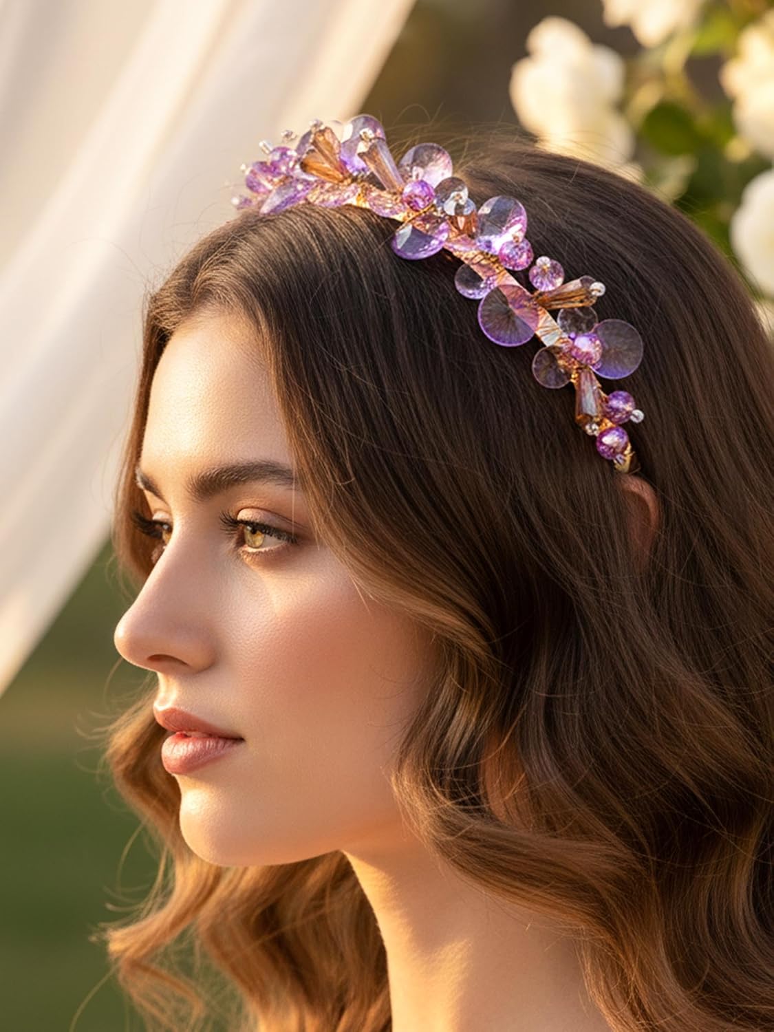 Formery Sparkle Crystals Headband Purple Crystal Hair Band Party Prom Wedding Beaded Headpiece Hair Accessories for Women and Girls - Image 9