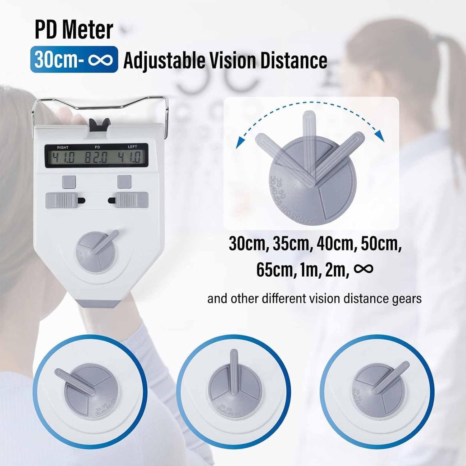 Pupilómetro óptico digital, medidor preciso de la distancia interpupilar con pantalla LCD, bajo consumo y apagado automático, precisión ajustable ±0,1/0,2/0,5 mm y distancia interpupilar binocular de