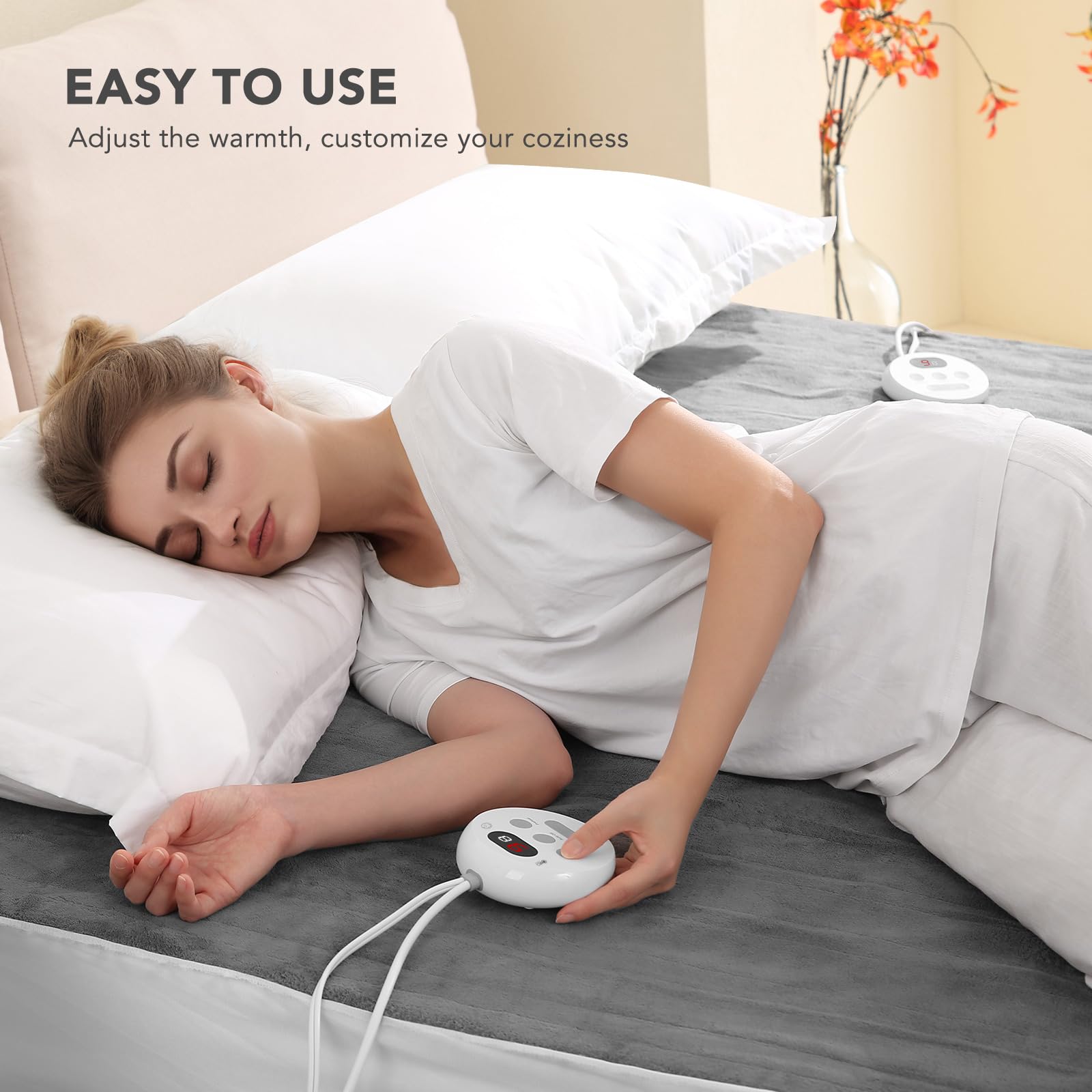 Heated Mattress Pad Queen Size 60 * 80 Inches Comfort Soft Coral Fleece 10 Heating Levels & Auto Shut Off, Electric Bed Warmer Pad with Dual Controllers, Up to 15" Deep Pocket, Grey 3