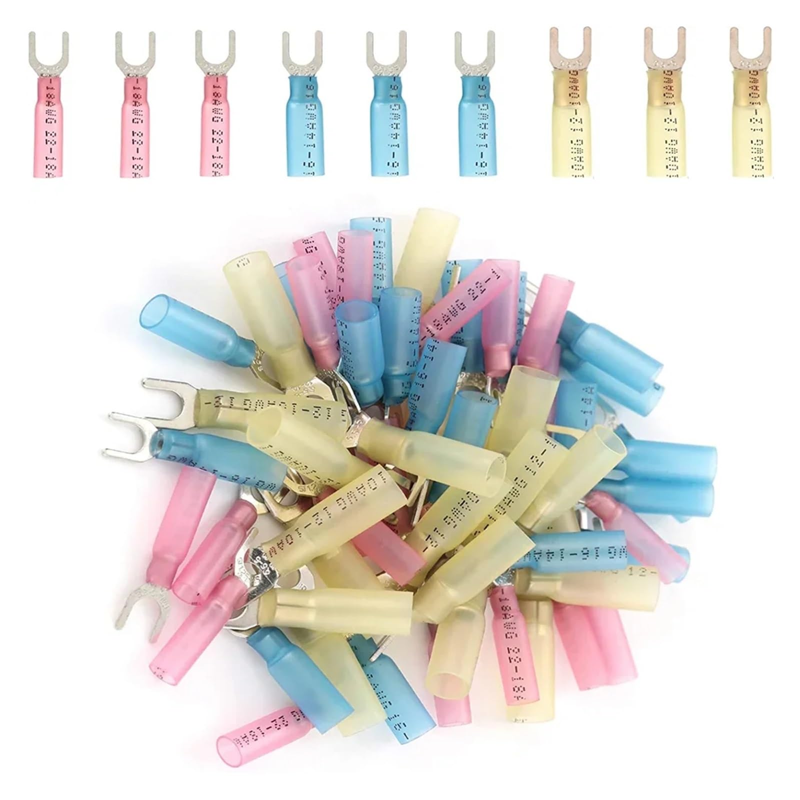 ICXLPMC 120PCS U Type Terminal Heat Shrink Fork Terminal Insulated Spade Crimping Connector AWG22-10 0.5-6.0mm
