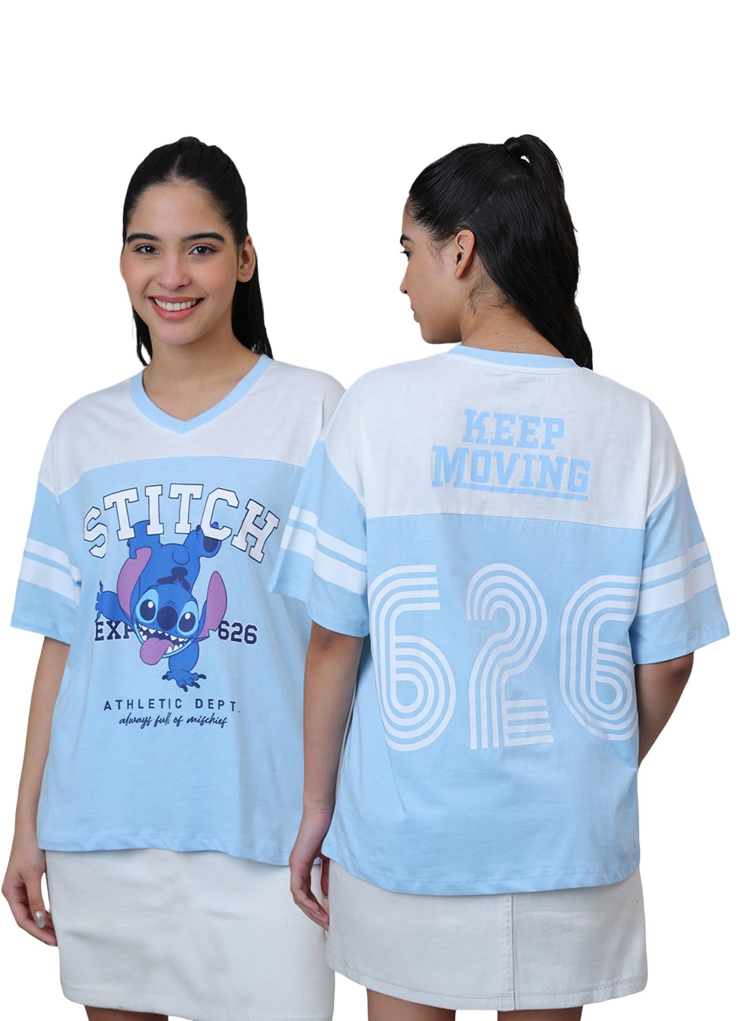 free authority Official Lilo & Stitch Graphic Printed Pure Cotton Oversized Tshirt for Women-picture-29