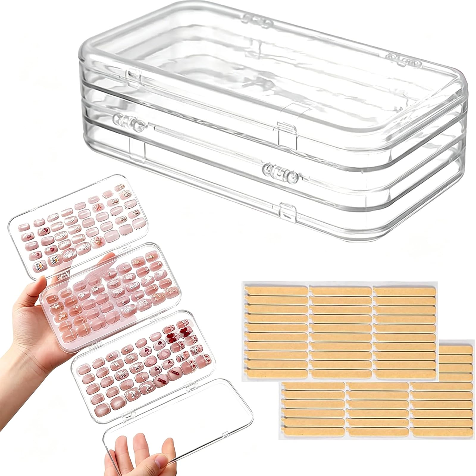 Tri-Fold Press On Nail Organizer Case,Transparent Foldable Press On Nail Storage Box, Sealed Dustproof Nail Organizer For Travel And Home Use, Compact Portable Storage Solution(6×3.2×1.8 inch)-image-27