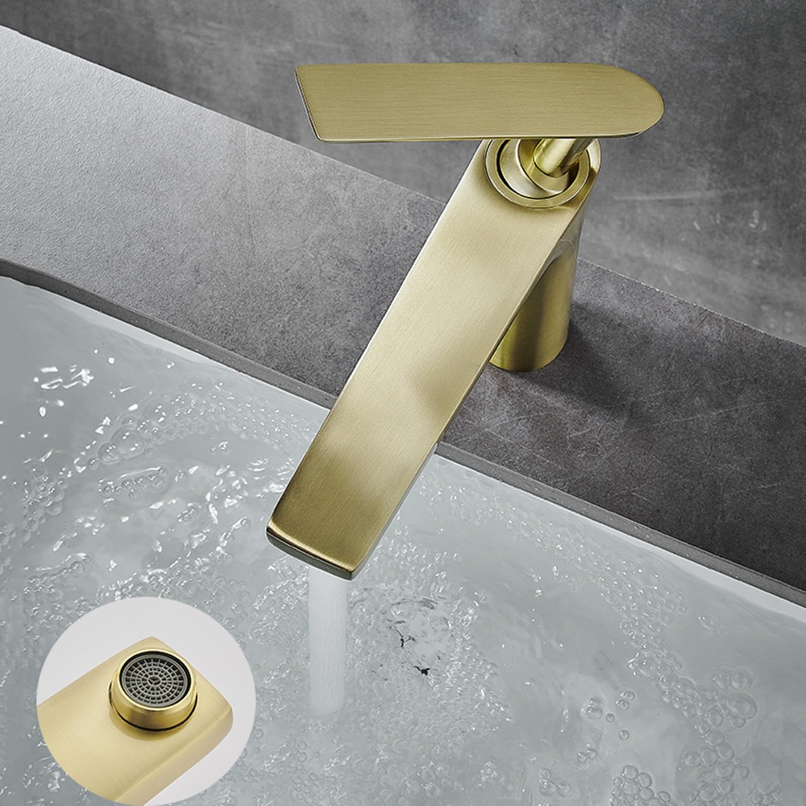 Rubinetto miscelatore per lavabo, rubinetto in ottone monoforo, controllo acqua calda e fredda, design moderno per guardaroba, maniglia singola, finitura oro spazzolato