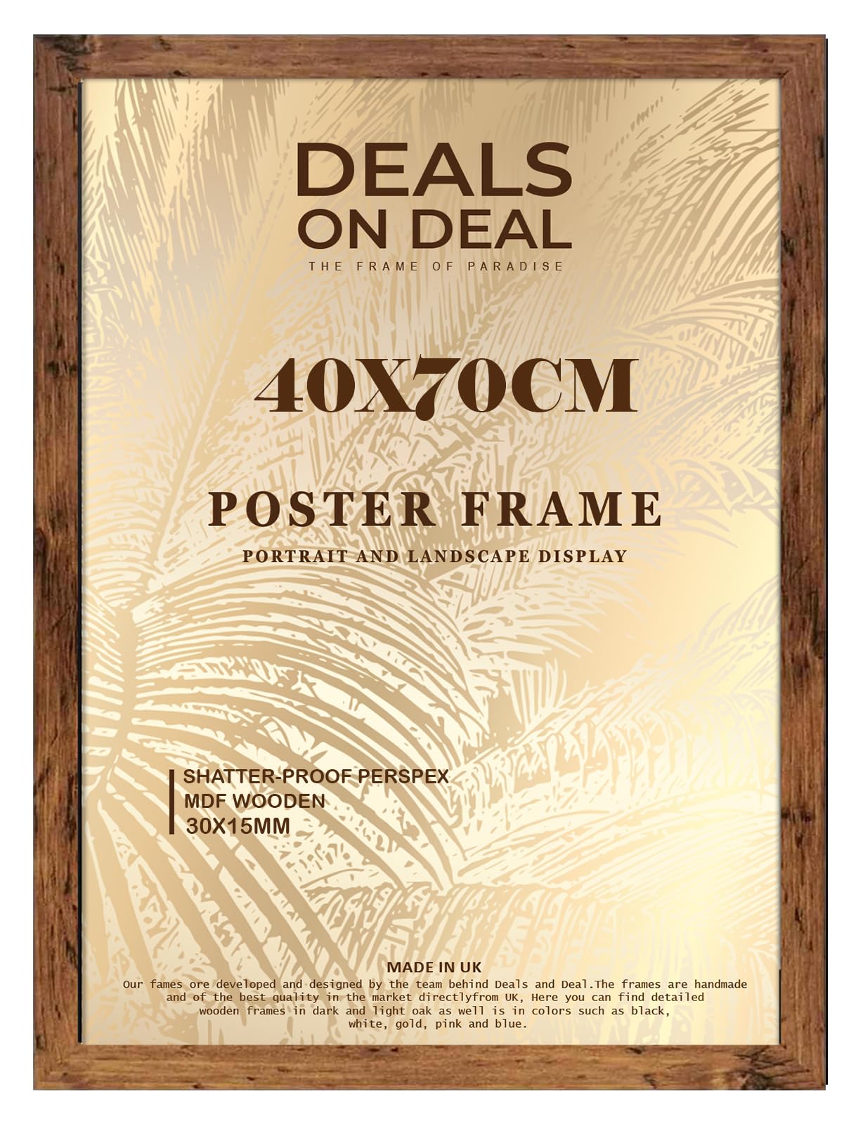 DEALS ON DEAL® Modern Large Poster Frame 70x40cm Mdf Wooden Picture Frames 40cm x 70cm for Jigsaw Puzzles/Shatter-Proof Front Vertical/Horizontal Mounting For Home & Office Décor-Rustic
