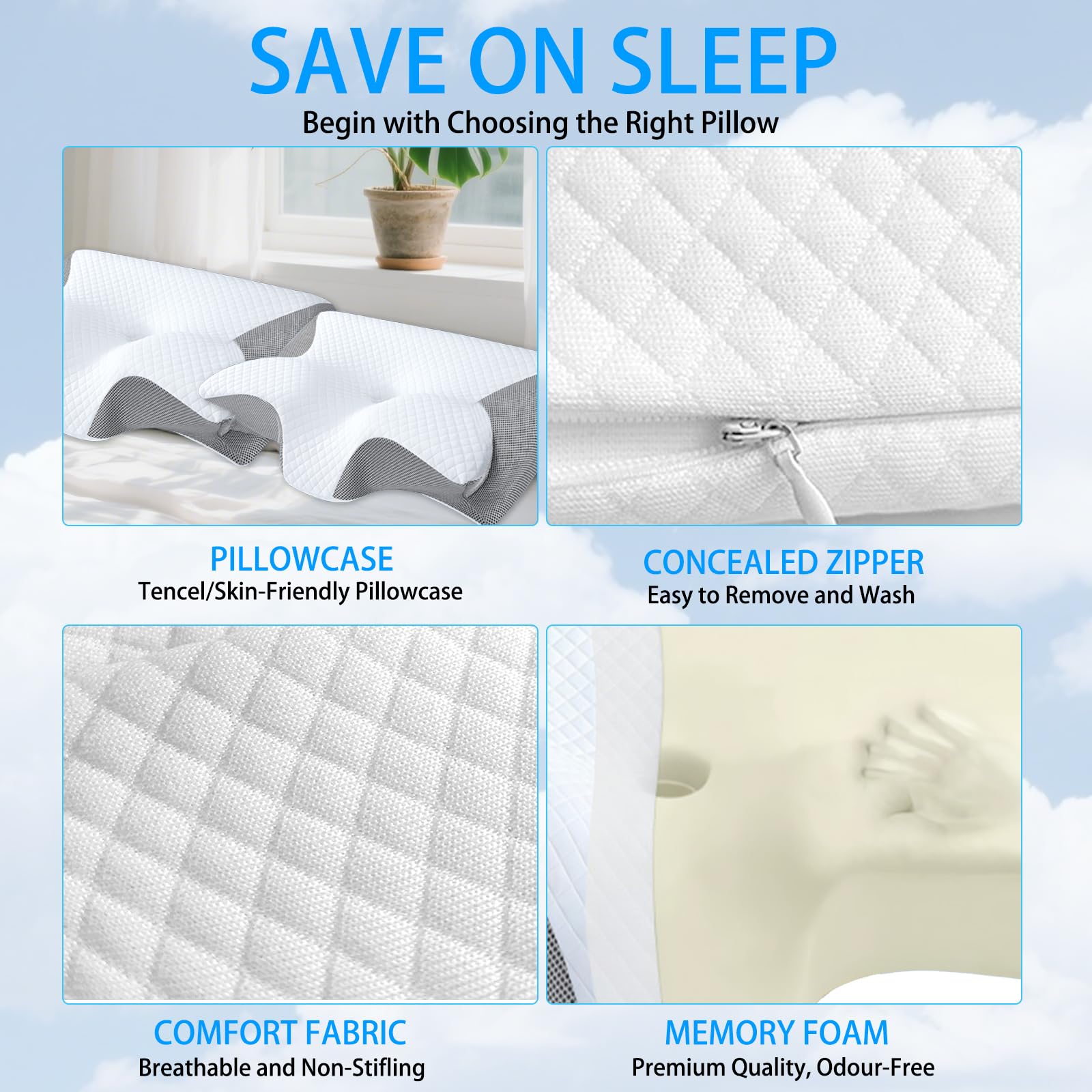 Cuscini Cervicali per Dormire, 2 in 1 Cuscino in Memory Foam per Dolore alla Spalla, Oreiller Cervical Ergonomique, pour Dormir sur Le Côté, Le Dos et Le Ventre (Grigio)