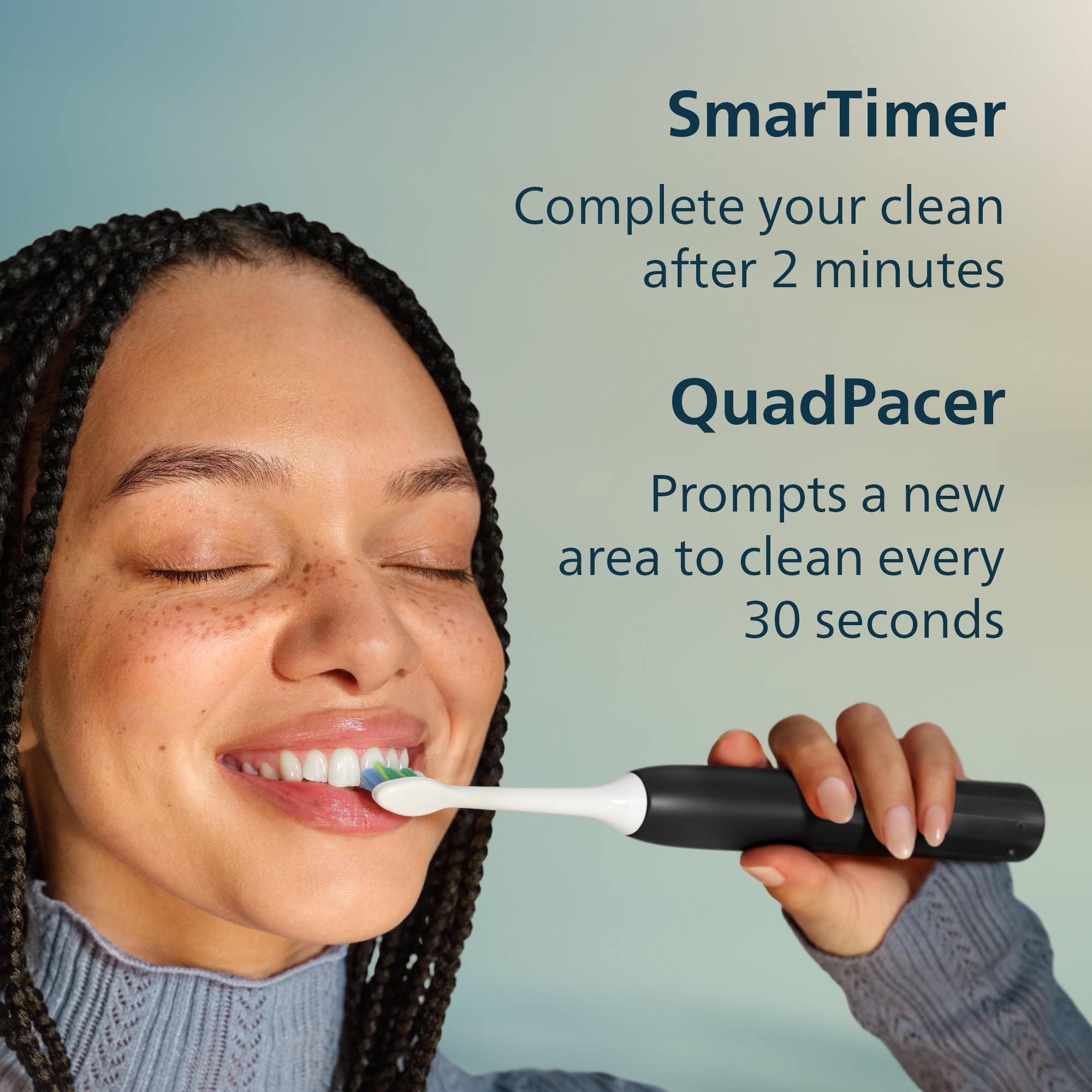 Philips Sonicare Spazzolino elettrico serie 3300 - Spazzolino sonico con 2 livelli di intensità, funzione EasyStart, SmarTimer e QuadPacer, autonomia di 14 giorni, nero, modello HX4022/92