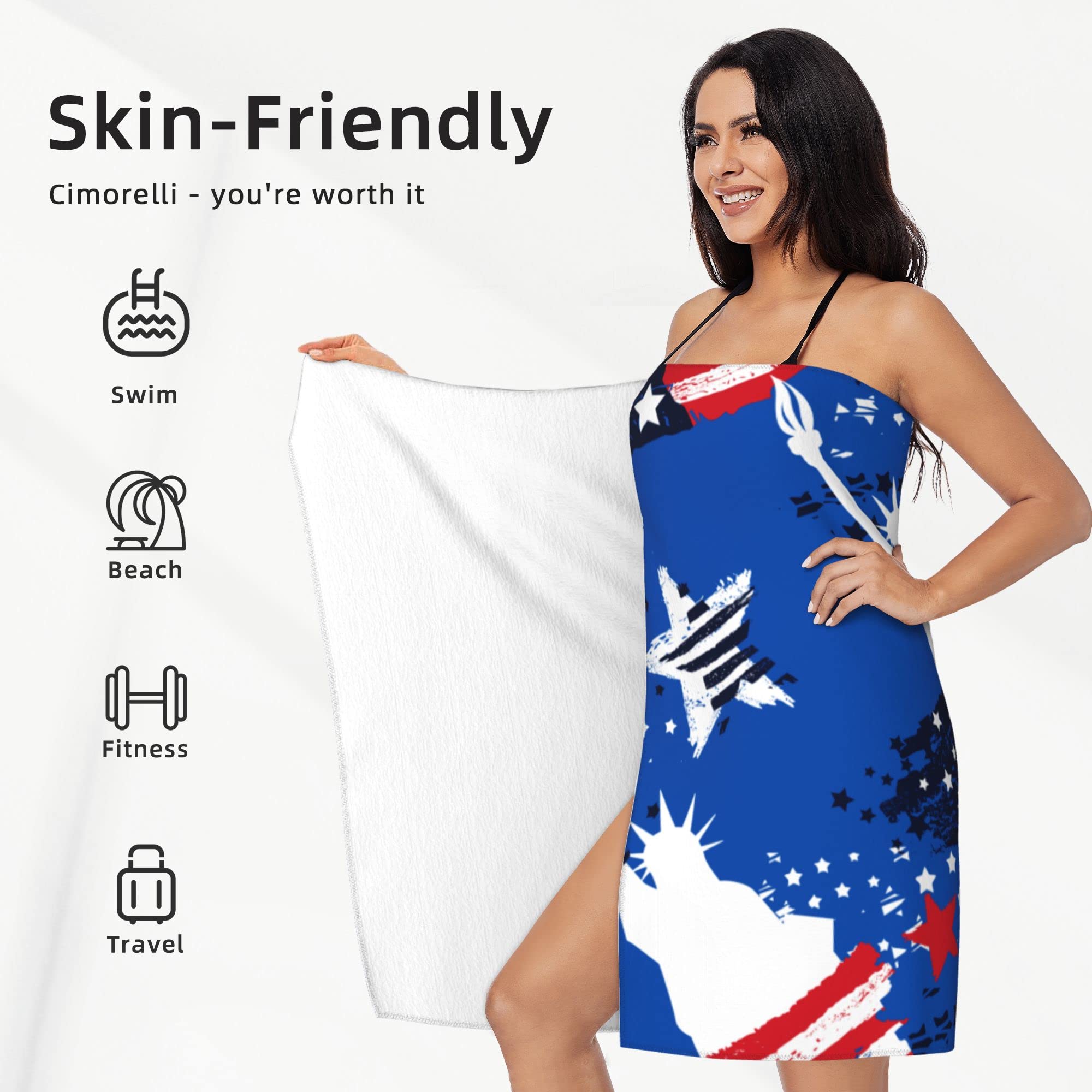 Amazon｜バスタオル 自由の女神像 アメリカ国旗 大型ビーチタオル 特大