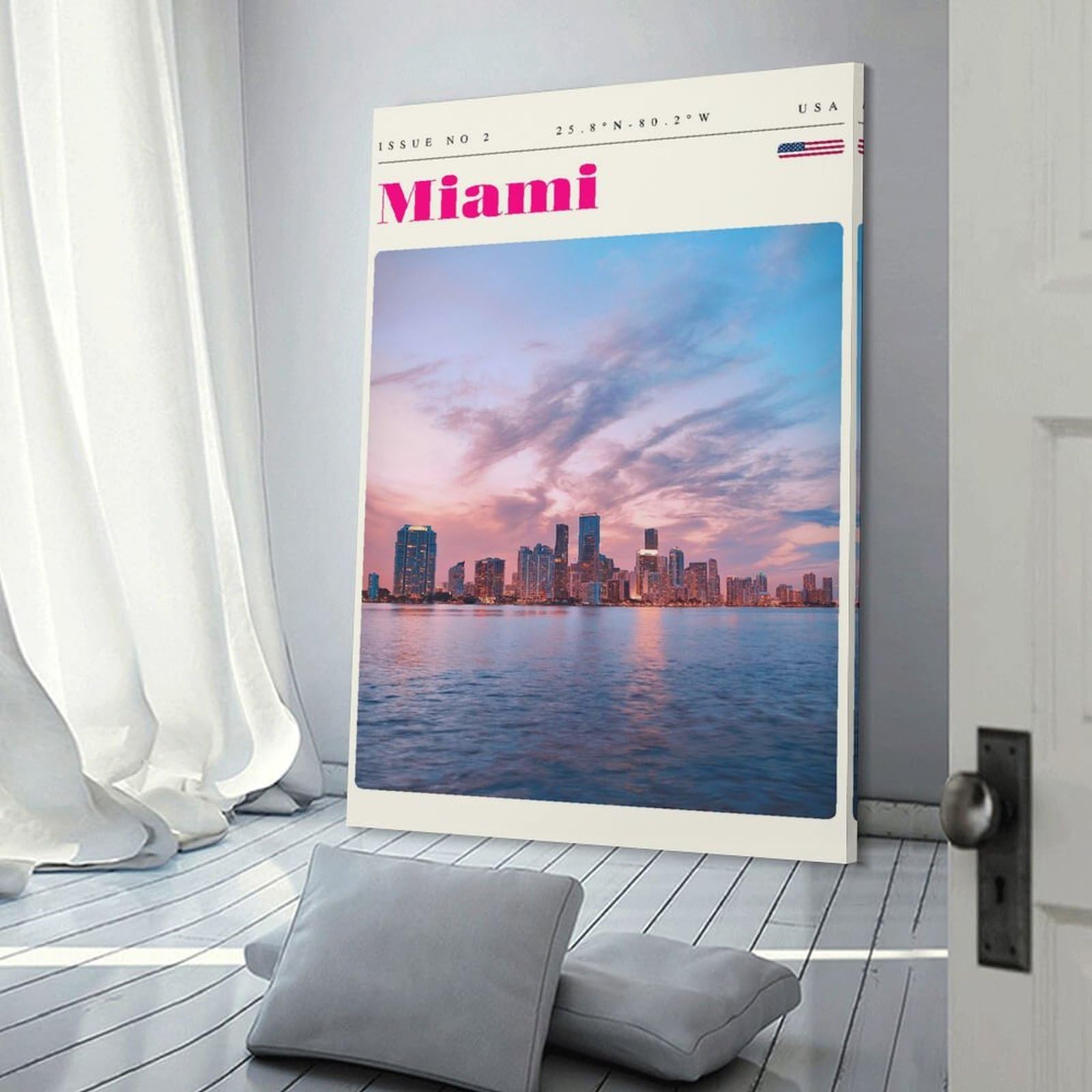 Junmoney Decorative Wall Artwork Miami Florida Travel Art, 20x30inch(50x75cm), for Living Room, Lounge Or Sitting Room, Modern Wall Decor for Cosy Interiors