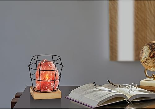 Miniatura 6 de Adesso SL1147-12 Faith Lámpara de mesa de sal del Himalaya, 8 pulgadas, bombilla tipo B de 7 W, metal negromadera natural, 1 lámpara novedosa