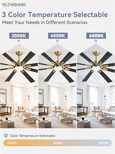 Miniatura 5 de ZMISHIBO Ventiladores de techo negros y dorados de 72 pulgadas con luces y control remoto, ventilador de techo para interiores y exteriores, para