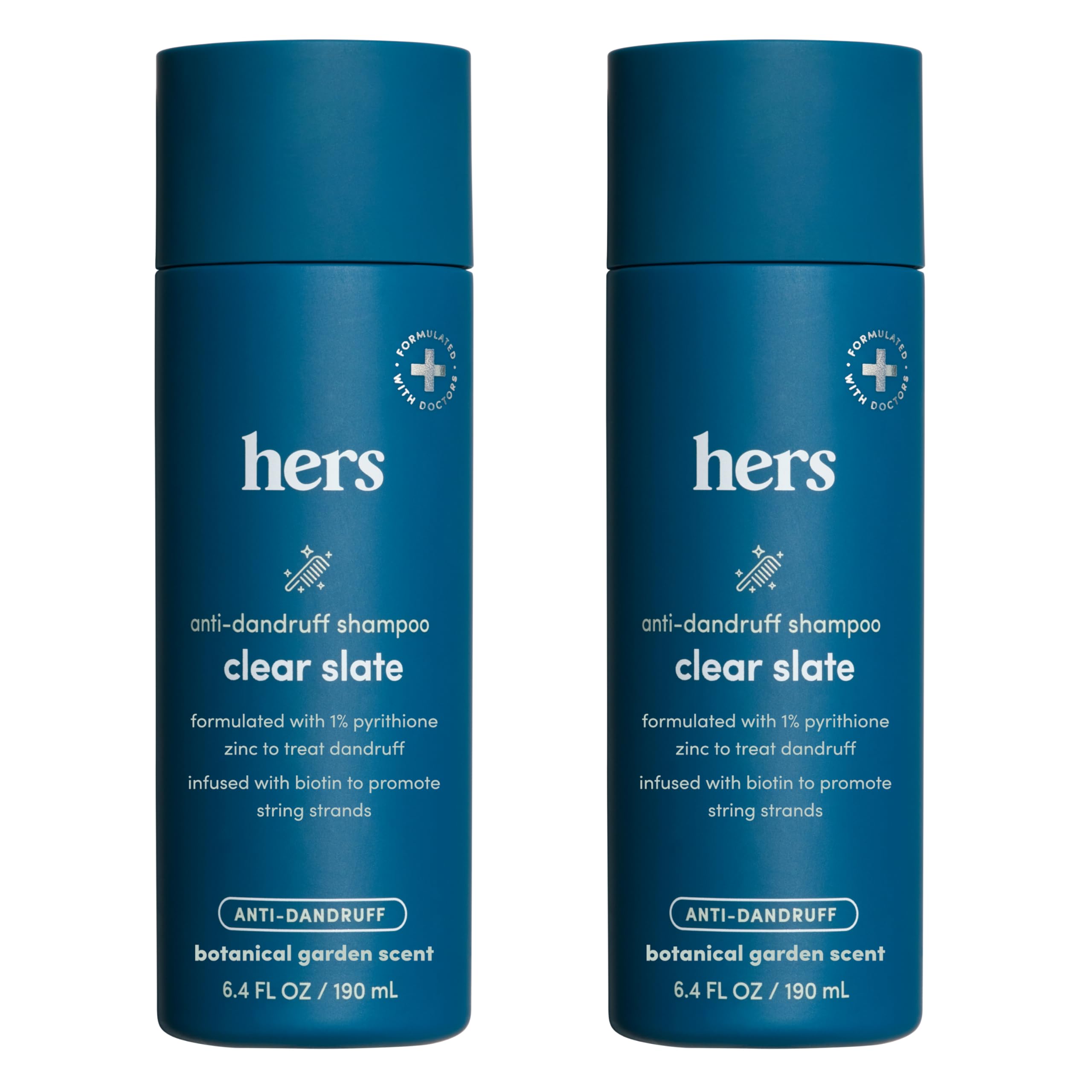 hers Clear Slate Anti Dandruff Shampoo, 2 Pack - Pyrithione Zinc 1% Shampoo with Biotin - For Dry, Itchy Scalp - Paraben Free and Sulfate Free - Botanical Garden - 2 x 6.4 fl oz