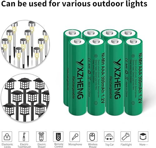 Miniatura 2 de 8 unids AAA batería 1.2v recargable NI-MH 300mAh para exterior solar césped luz (8xAAA)