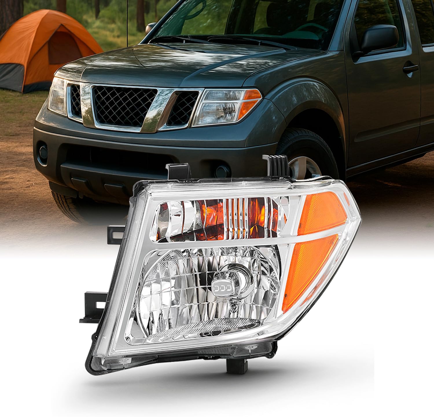 AKKON - Pair Chrome Headlights Fits 2005-2008 Frontier 2005-2007 Pathfinder [Halogen Models] Replacement Left + Right