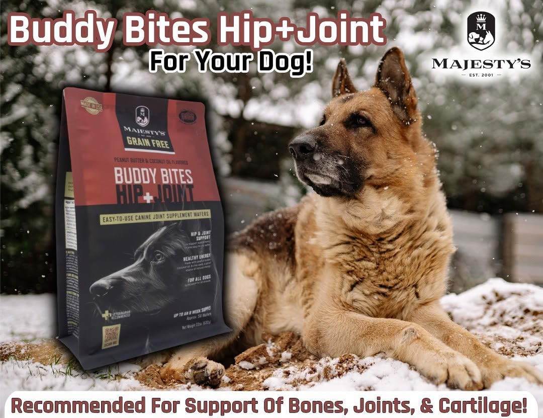 Majesty's Grain-Free Buddy Bites Hip and Joint Wafers for Medium / Large Dogs - Superior Support Supplement - Carob and Sweet Potato Flavored - 56 Count (Up To 8 Week Supply)