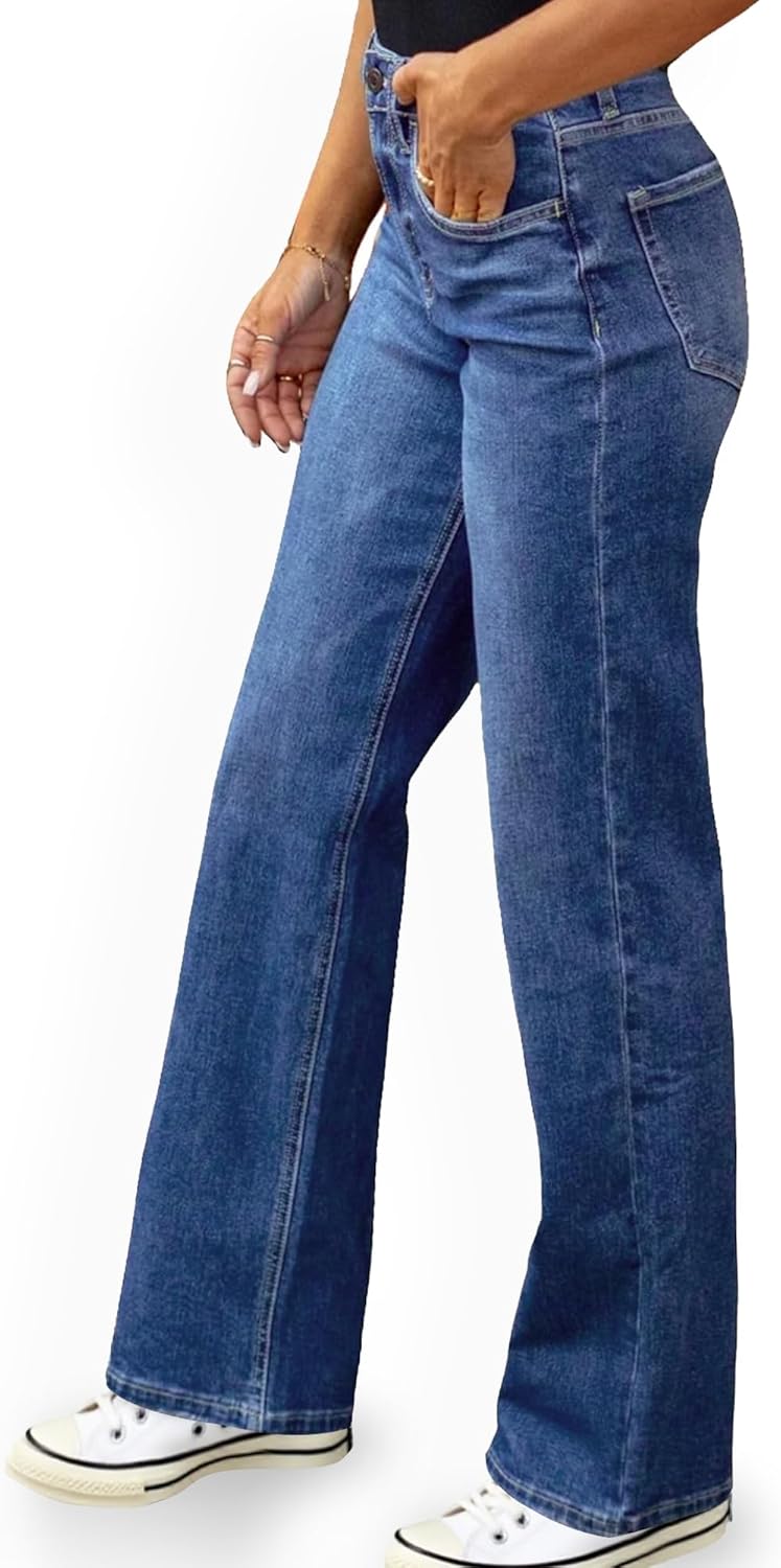 Women's High Waisted Straight Leg Jeans Stretchy Wide Leg Bootcut Denim Pants 2025 ... - Image 3