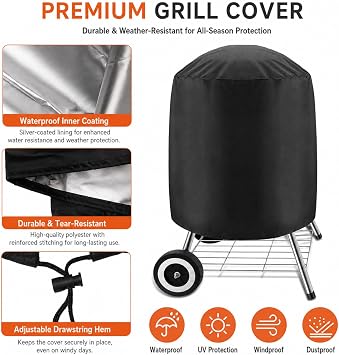 Grill Cover for LotusGrill LotusGrill Classic, Outdoor BBQ Grill Cover with Drawstring, Dust Rain Sun Protection, Oxford Heavy Duty Patio Grill Cover,A Black