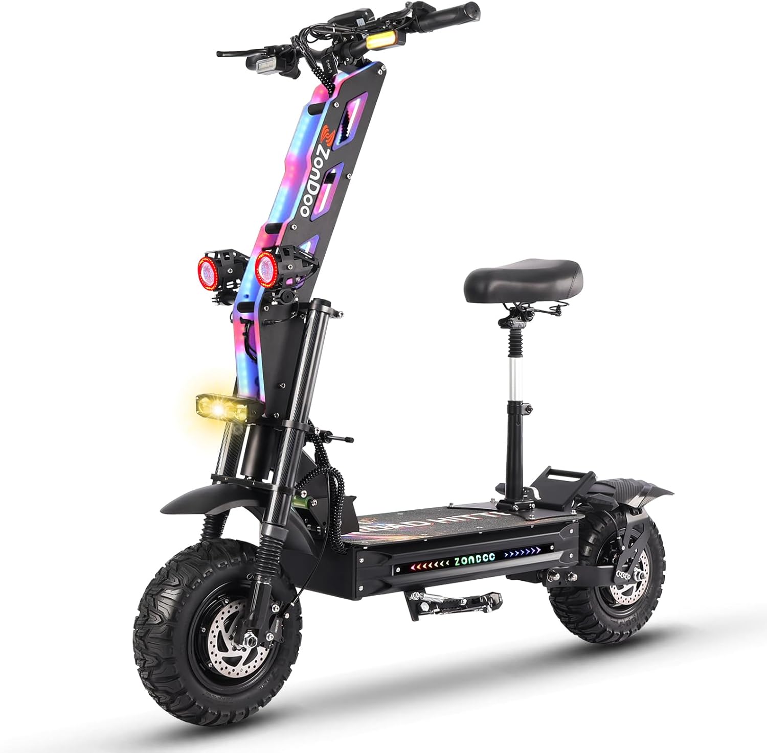 ZonDoo ZO03 RoadHitter Electric Scooter Adults 68 MPH, Dual Motor 10000W 70 Miles Range,Dual Hydraulic Suspension and Oil Brakes,13" All Terrain Off Road Tires Escooter with Seat for Adults