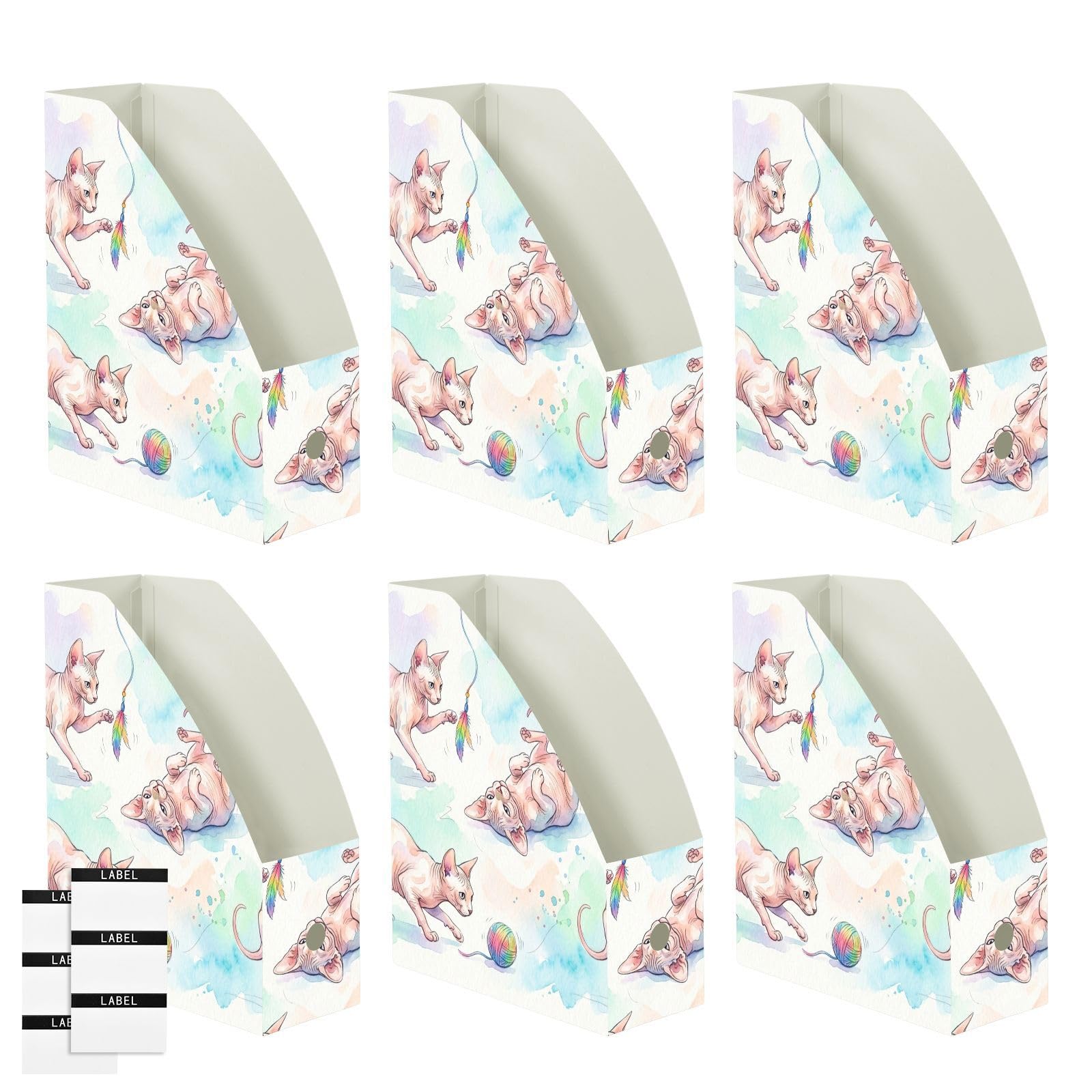 Porte-revues bleu motif chat aquarelle, facile à nettoyer
