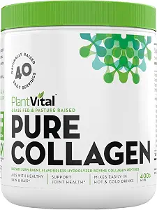 Plantvital Collagen Peptides Powder - Hydrolyzed, 100% Grass Fed Collagen Powder, Paleo Friendly, Unflavored, Supports Skin, Hair, Nails & Joints, 400g, Dissolving 40 Servings