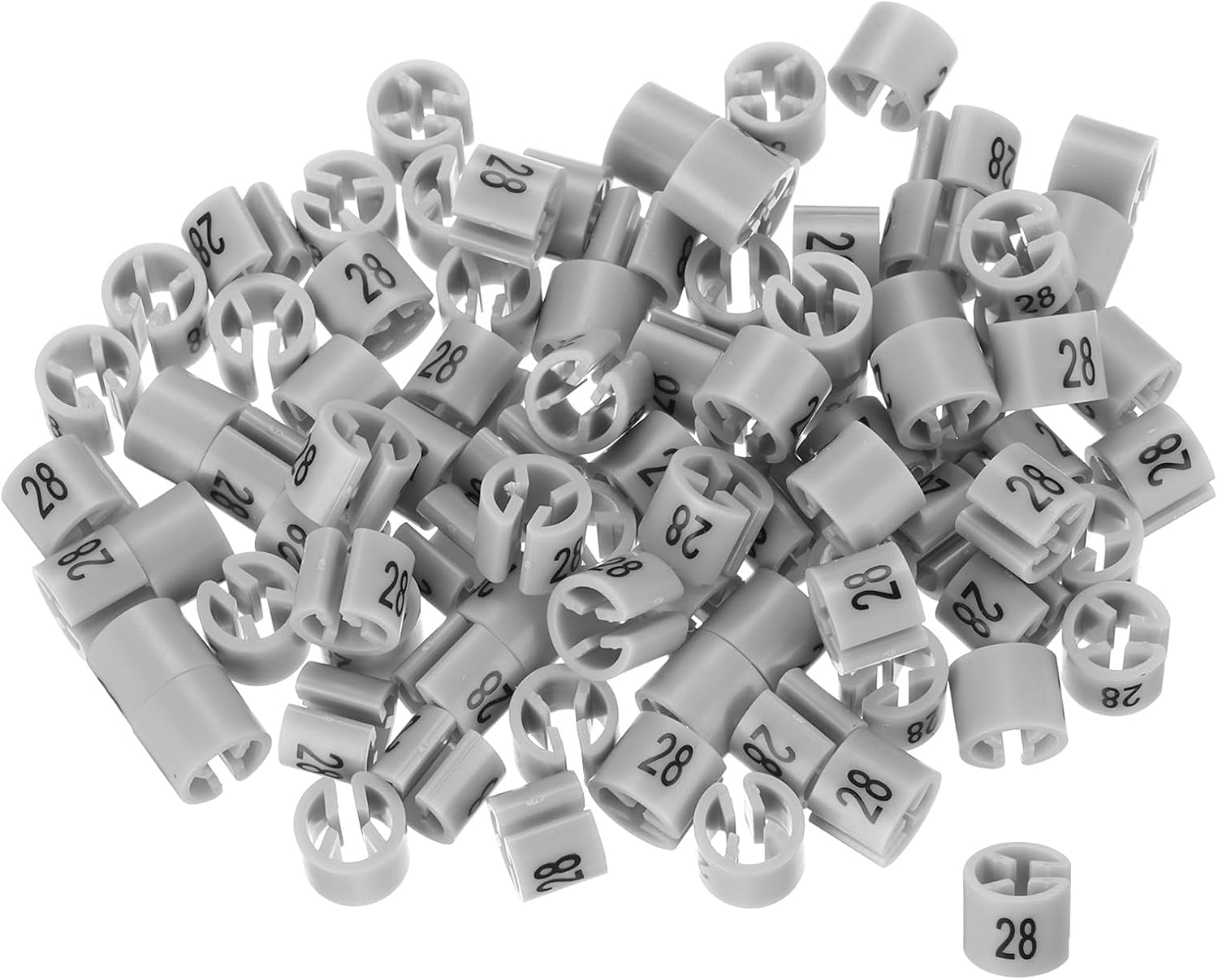 MECCANIXITY Clothes Hanger Marker Number 28 Tag Fit 3.5mm Rod Oyster Grey for Garment Clothing Color Coding, Pack of 100
