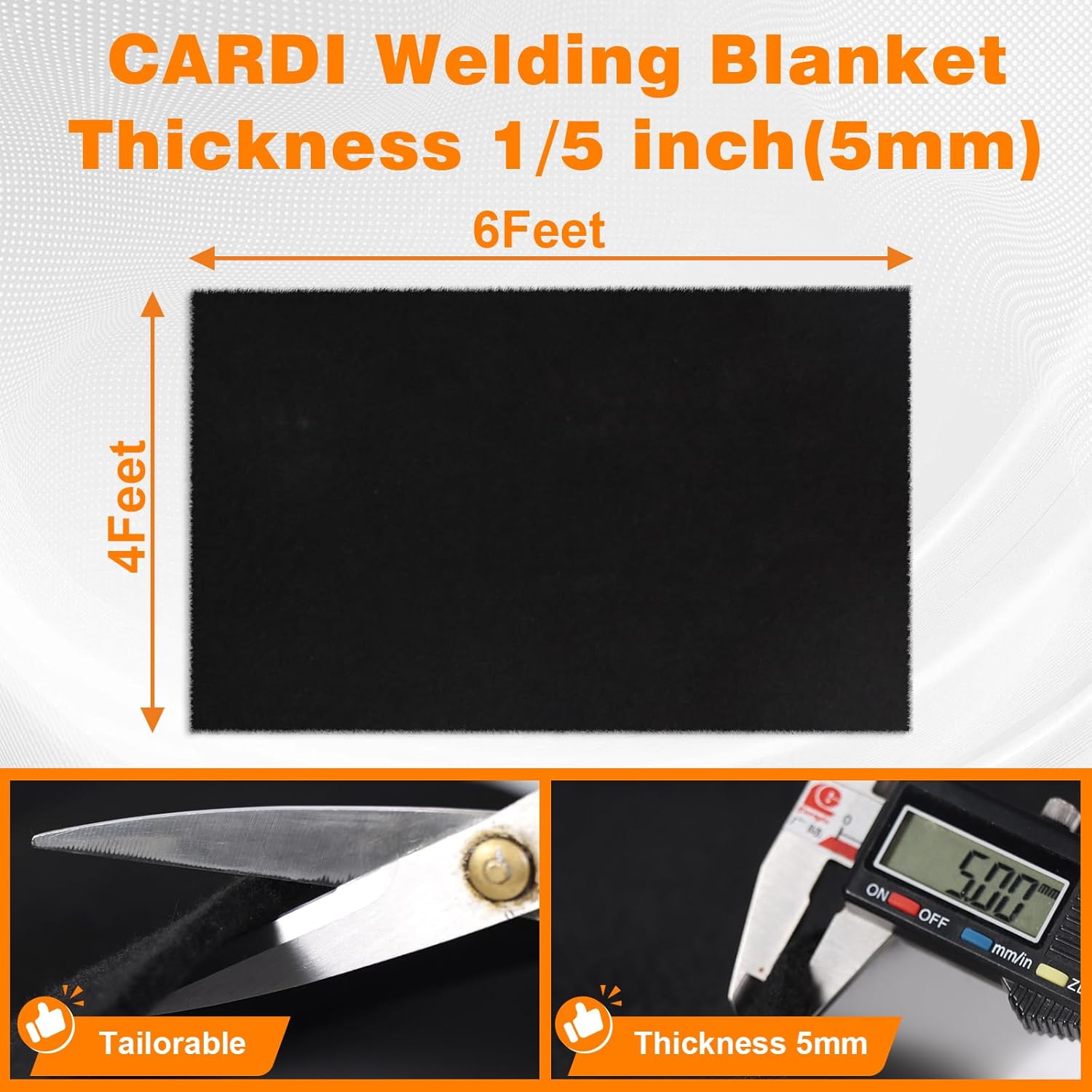 CARDI Fireproof Carbon Welding Blanket 1PCS 4x6ft Thickness 0.2 Inch Heat Resistant Fabric Up To 1900°F Heat Shield Resistant Mat for Soldering, Firepit, Grill, Welding Supplies