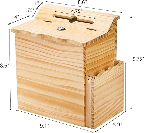 Miniatura 2 de Frcctre Caja de sugerencias de madera con candado y 50 tarjetas de sugerencia gratis, caja de recolección de llaves de donación de boletas con