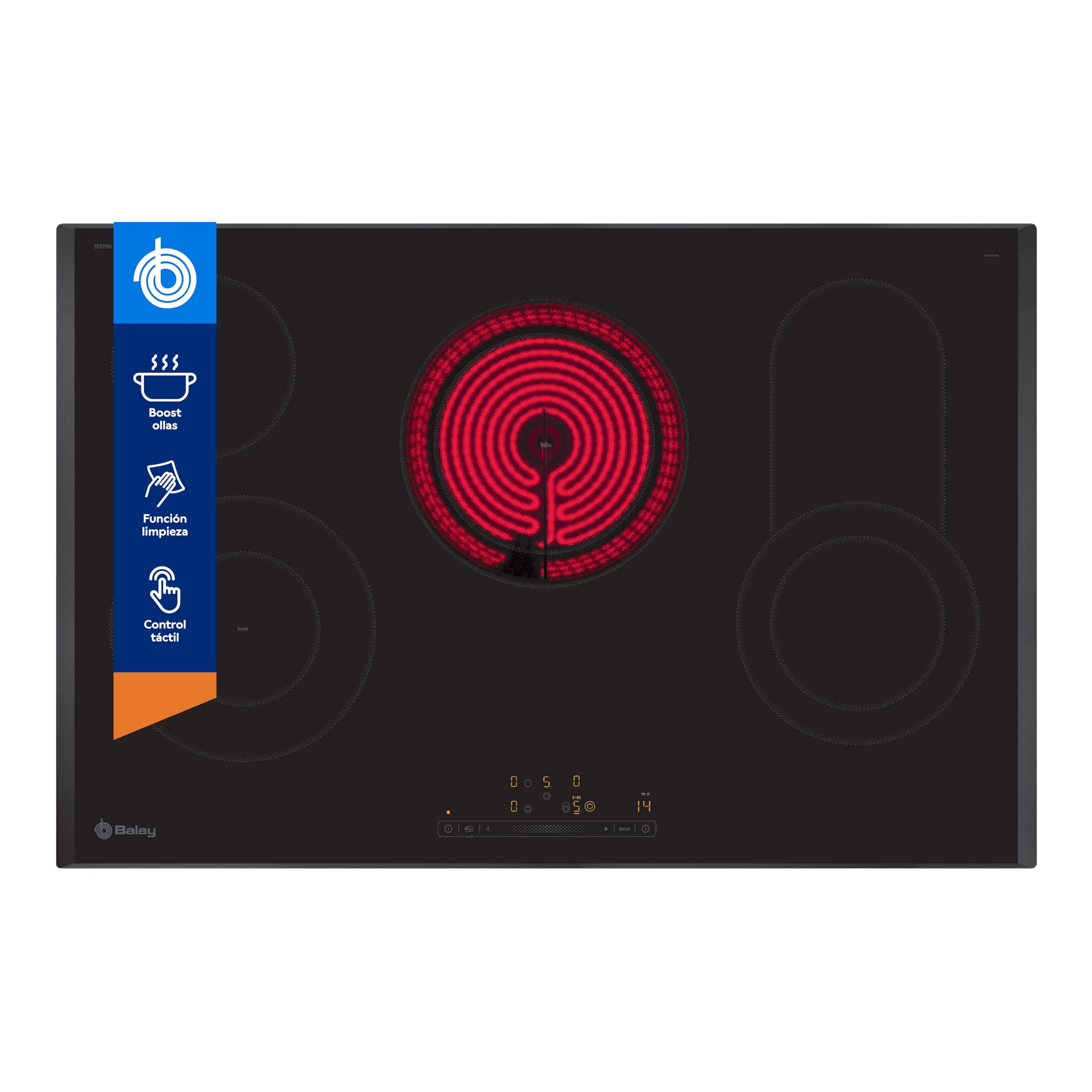 Balay, Placa vitrocerámica, 4 fuegos, Boost, negro, 3EB786LQ | Hierve agua en tiempo récord con la función Boost.