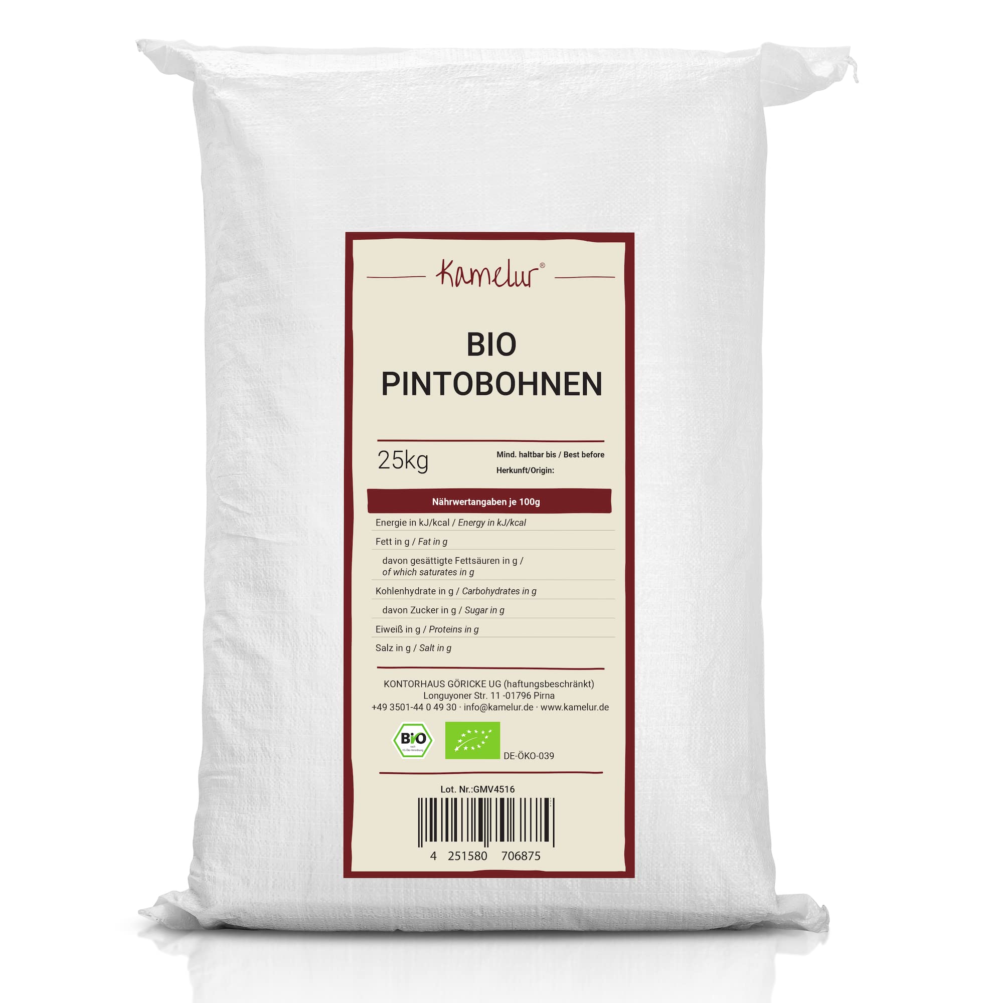 Kamelur 25kg BIO Pinto Bohnen getrocknet – Pintobohnen Wachtelbohnen BIO ohne Zusätze – getrocknete Bohnen Hülsenfrüchte in der Großpackung