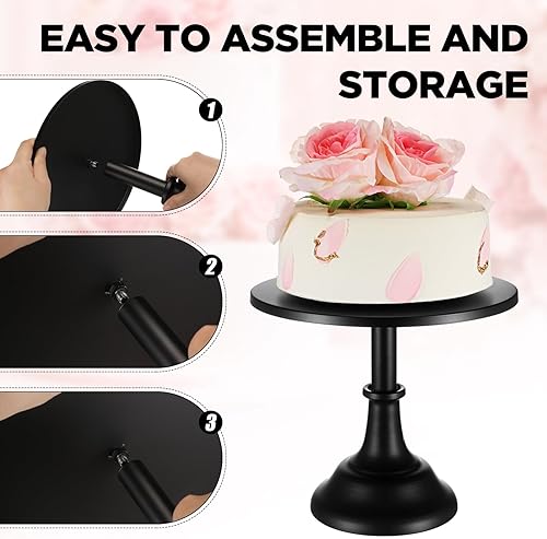 Miniatura 3 de Baderke Soporte redondo de metal para tartas de cumpleaños de 10 pulgadas, soporte de bandeja de exhibición de postres y cupcakes para boda, baby