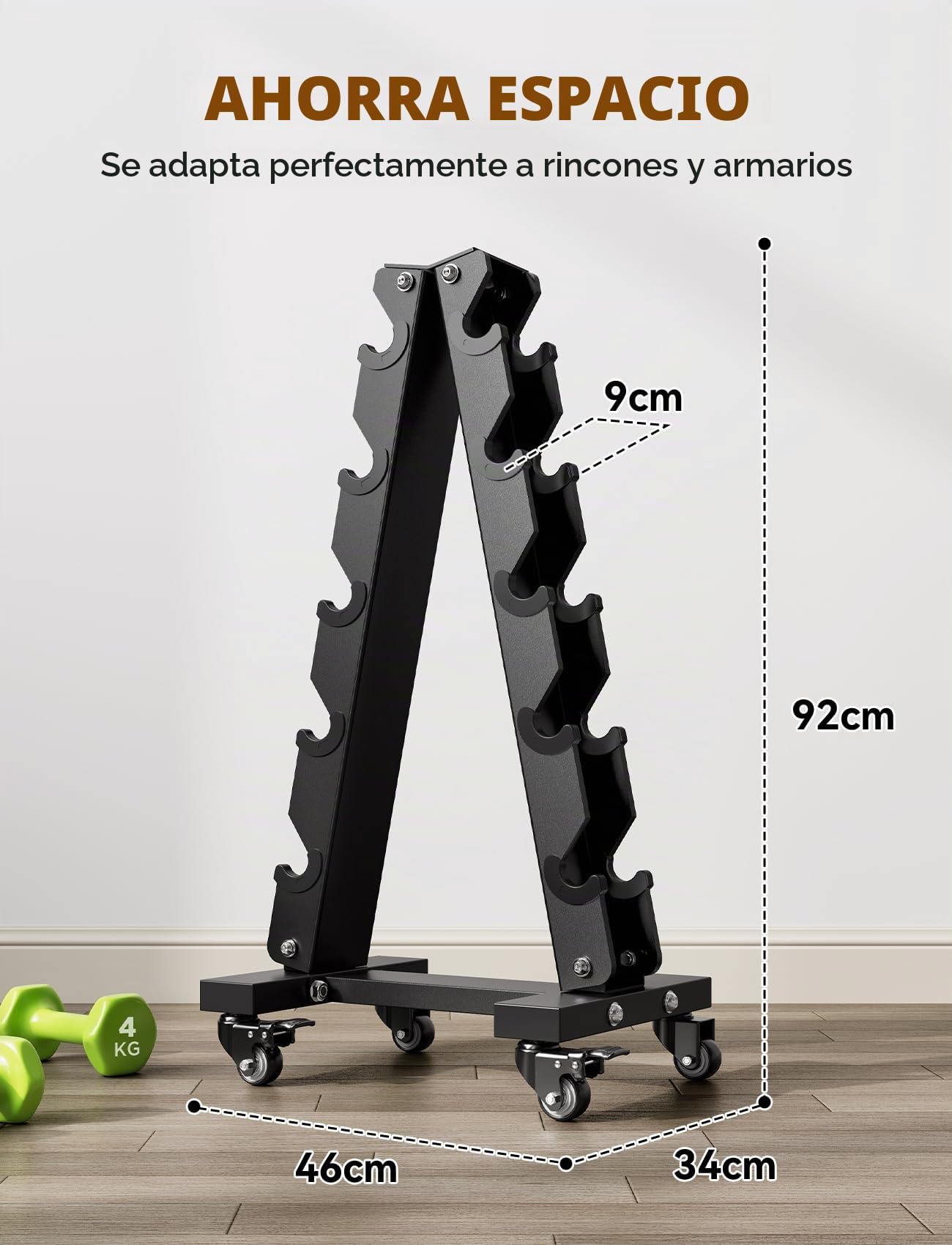 YOLEO 5 Niveles Soporte para Mancuernas con Rueda, Soporte Para Pesas de Alta Resistencia, Organizador de Almacenamiento Portátil Para el Hogar o el Gimnasio, Diseño Antideslizante