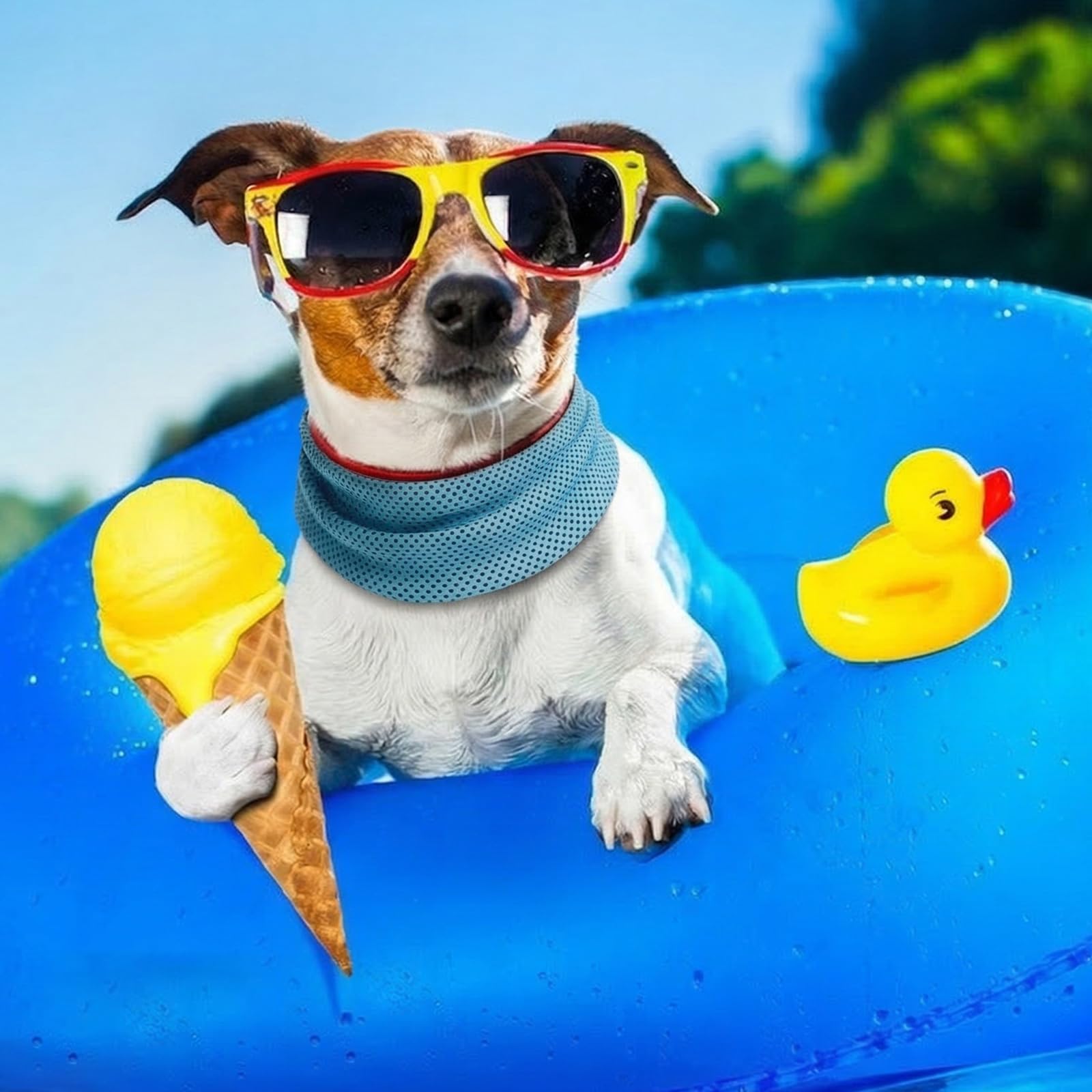 Collare refrigerante per cani traspirante bandana rinfrescante sciarpa estiva blu