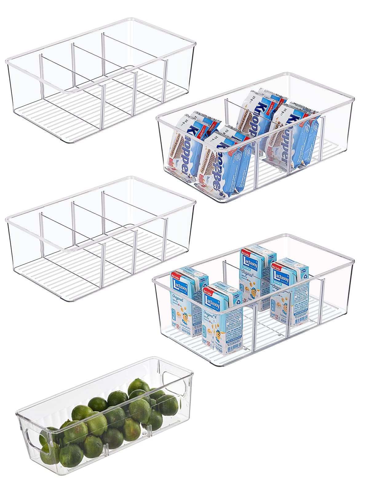 Photo 1 of **NEW**  ZYZKPDS Clear Plastic Kitchen Organization and Storage Bins with Removable Dividers Stackable Refrigerator Organization Bin Set Pantry Food Storage Rack for Fridge Cabinet Countertop Cupboard (5 PCS)