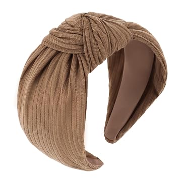 YISSION Brown Top Knot Wide Headband for Women - 3.34 Inch Comfortable Stretchy Knit Hair Band, Non-Slip Fashion Accessory for Daily Styling & Parties