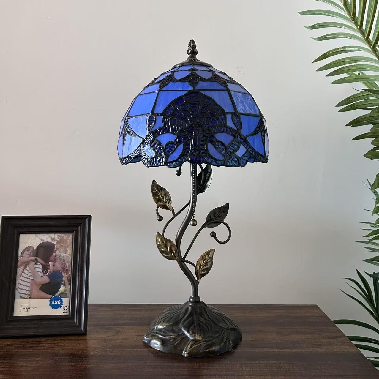 Stained Glass Table Lamp Blue Baroque Style Included LED Bulb for Living Room Bedroom Bedside 10" W*10" D*20" H