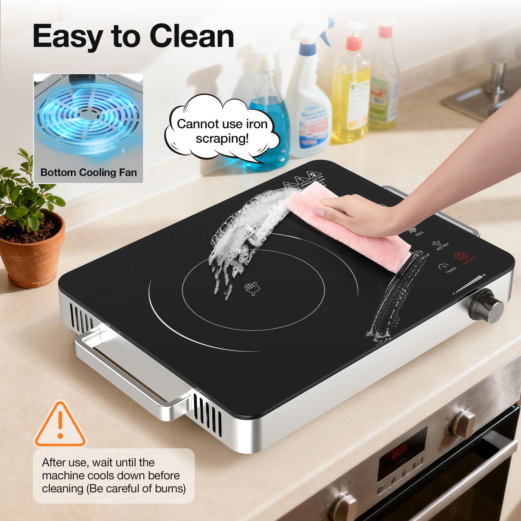 WABK 1800W Single Portable Electric Cooktop, 110V Hot Plate Countertop Burner with LCD Sensor Touch, 10 Temperature Setting, LED Display, Kids Safety Lock, Auto Shut off Function for Home Camping