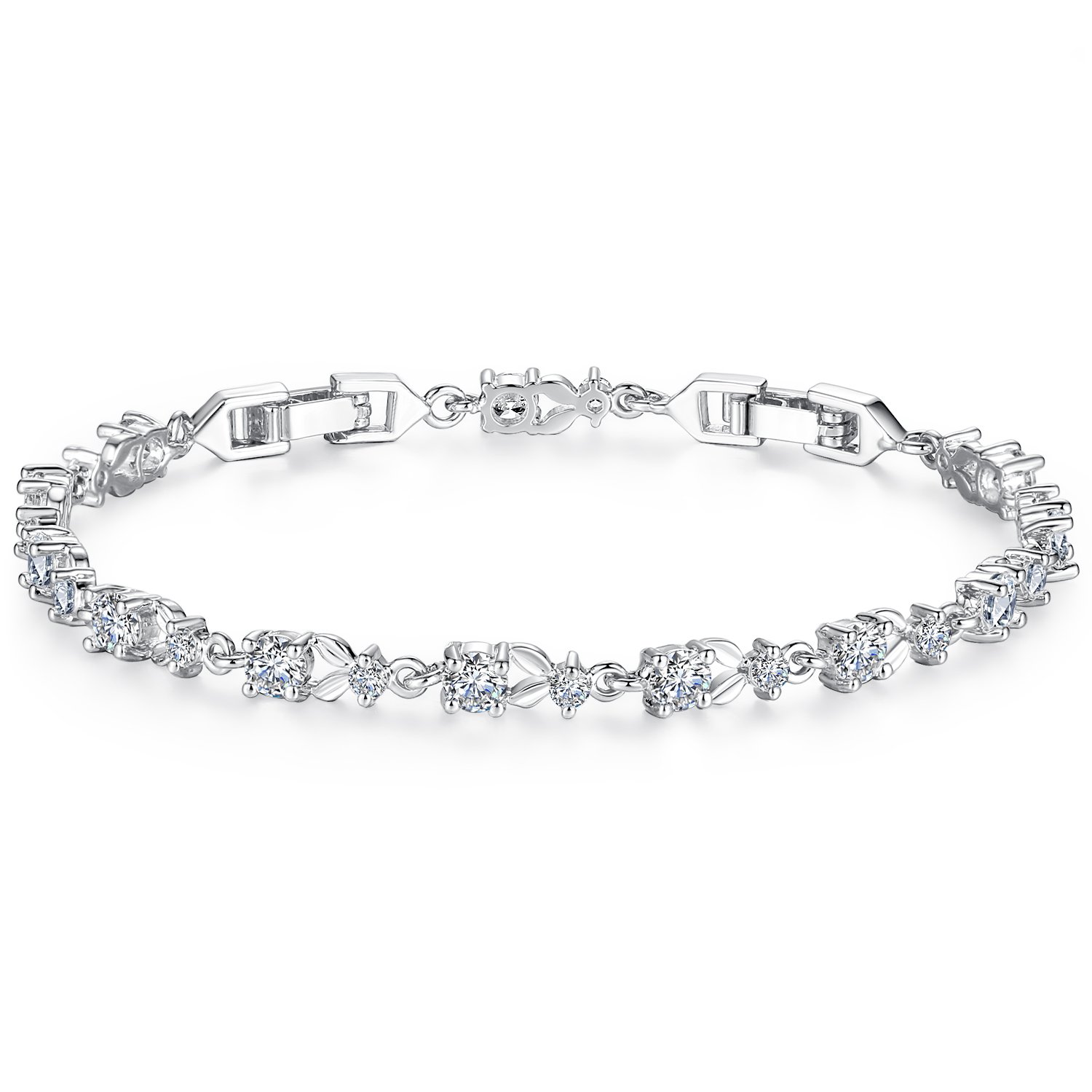 WOSTUWhite Gold Plated 3mm CZ Classic Tennis Wedding Bracelets for Brides Cubic Zirconia| White Gold Bracelets for Women | Size 6.5-8 Inch