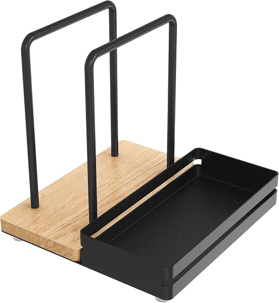 STWWO Serviettenhalter mit Holzsockel, schwarz