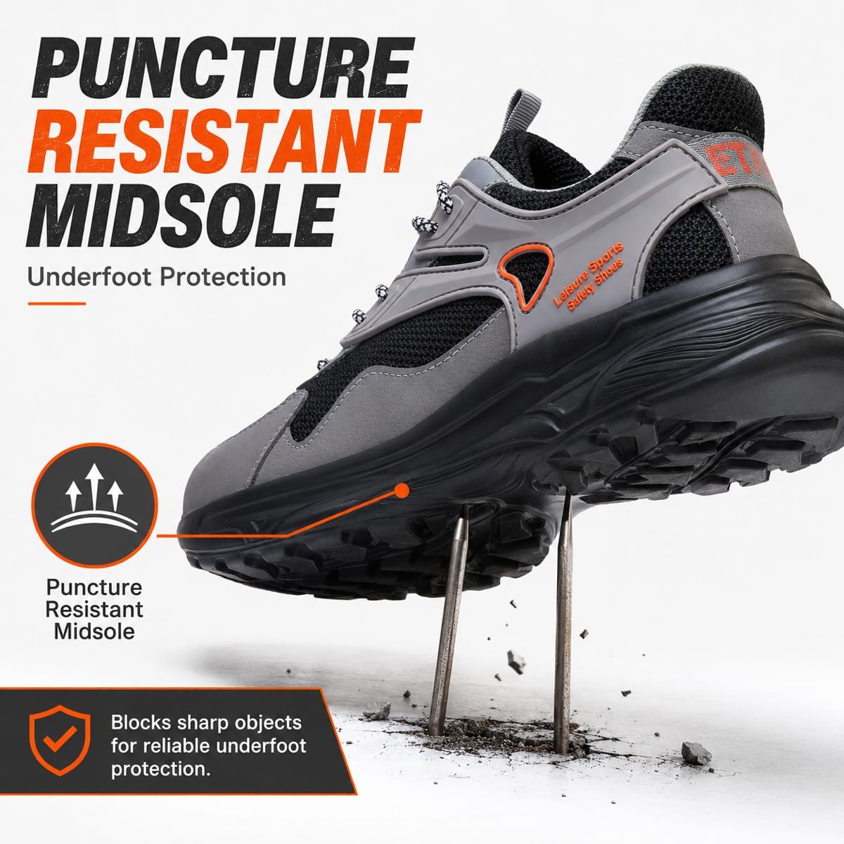 Steel Toe Shoes for Men, Comfy Lightweight Safety Sneakers, Breathable Work Footwear for Standing All Day, Puncture Resistant Industrial Shoes