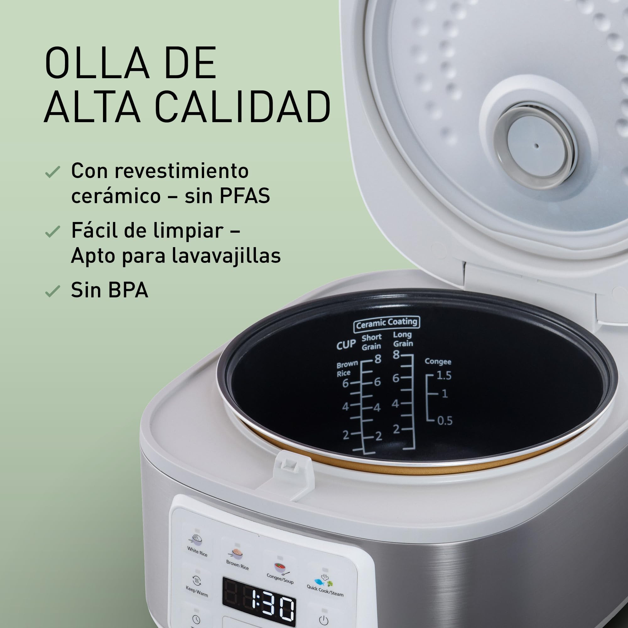 Panasonic SR-DA152WXE Olla Arrocera Automática con Vaporera, 1,5 litros, 8 tazas, Fuzzy Logic, Indicador De Cantidad De Agua, Sin BPA, Mantiene Caliente, Inicio Diferido, Blanco